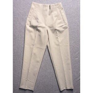 Zara Stretch High Waisted Cream Pleated Tapered Ankle Pants Womens Size M